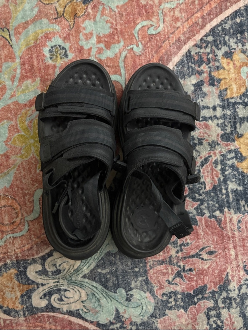 Women’s Black Velcro Strap Sandals with Cushioned Footbed